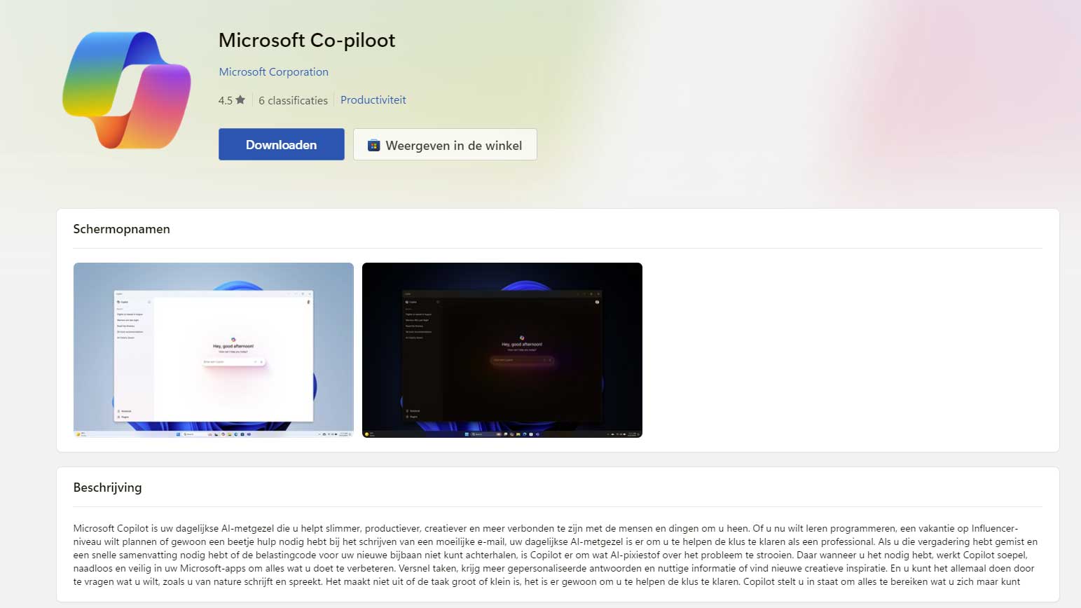 Windows 11 Copilot Beschikbaar in Ms store