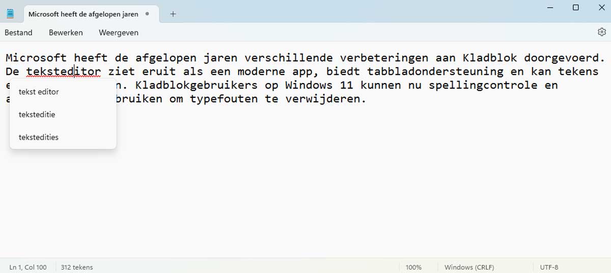 Spellings controle Kladblok in Windows 11