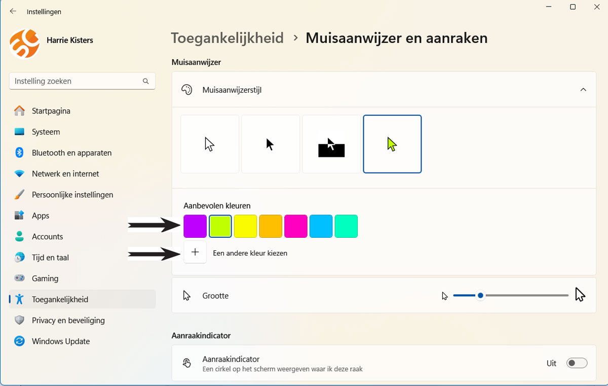 Kleur muisaanwijzer.
