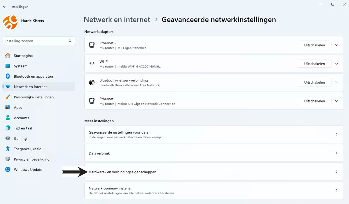 Netwerkinstellingen Beheren in Windows 11