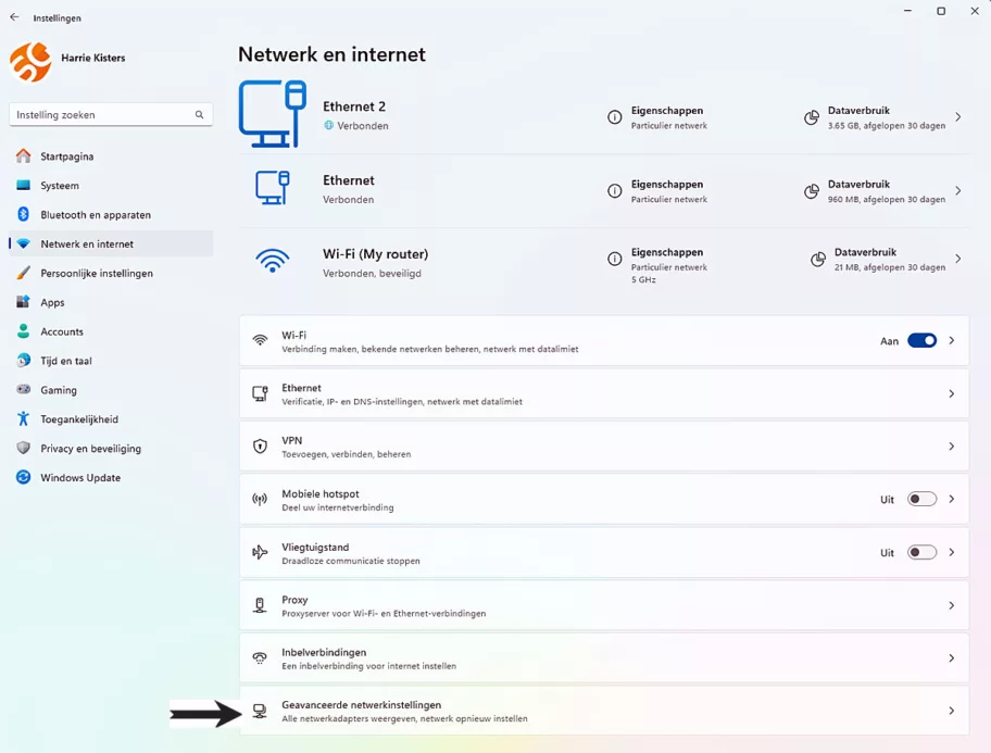 Netwerkinstellingen Beheren in Windows 11