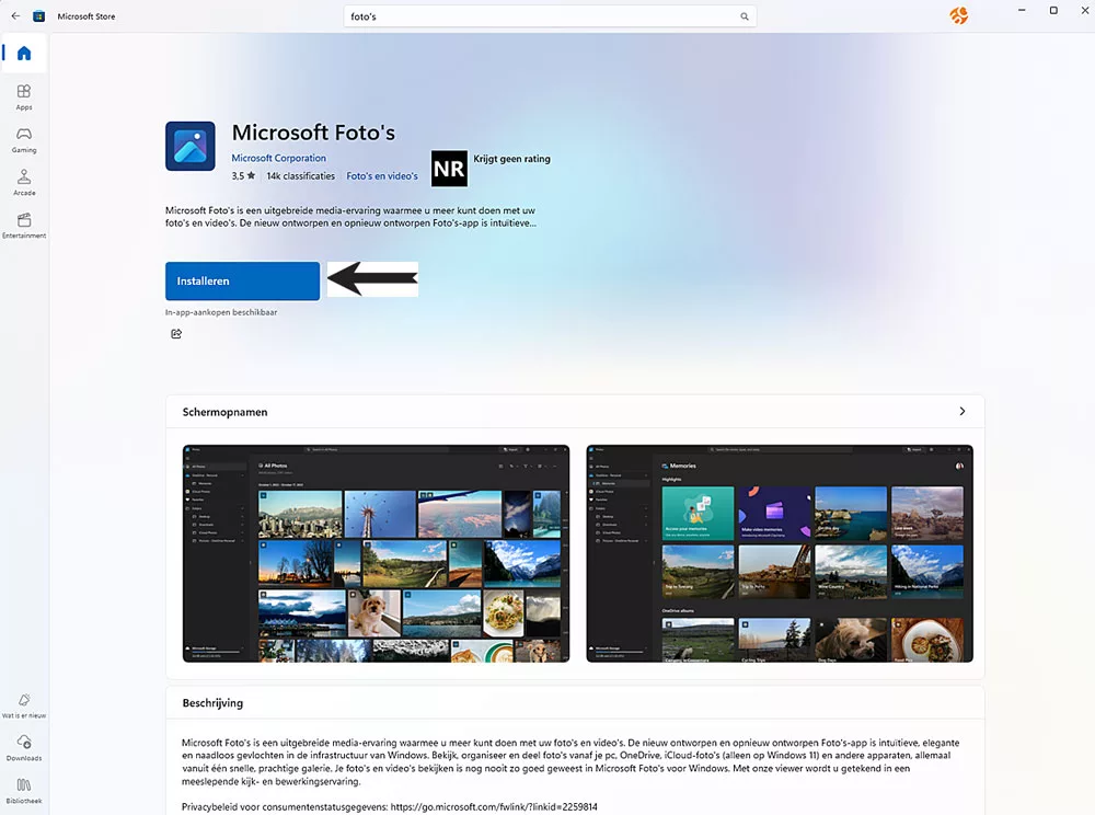 De App Fotos in Windows Opnieuw Instellen