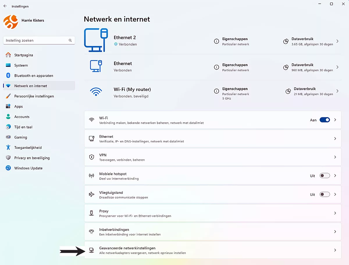 Netwerkinstellingen Beheren in Windows 11