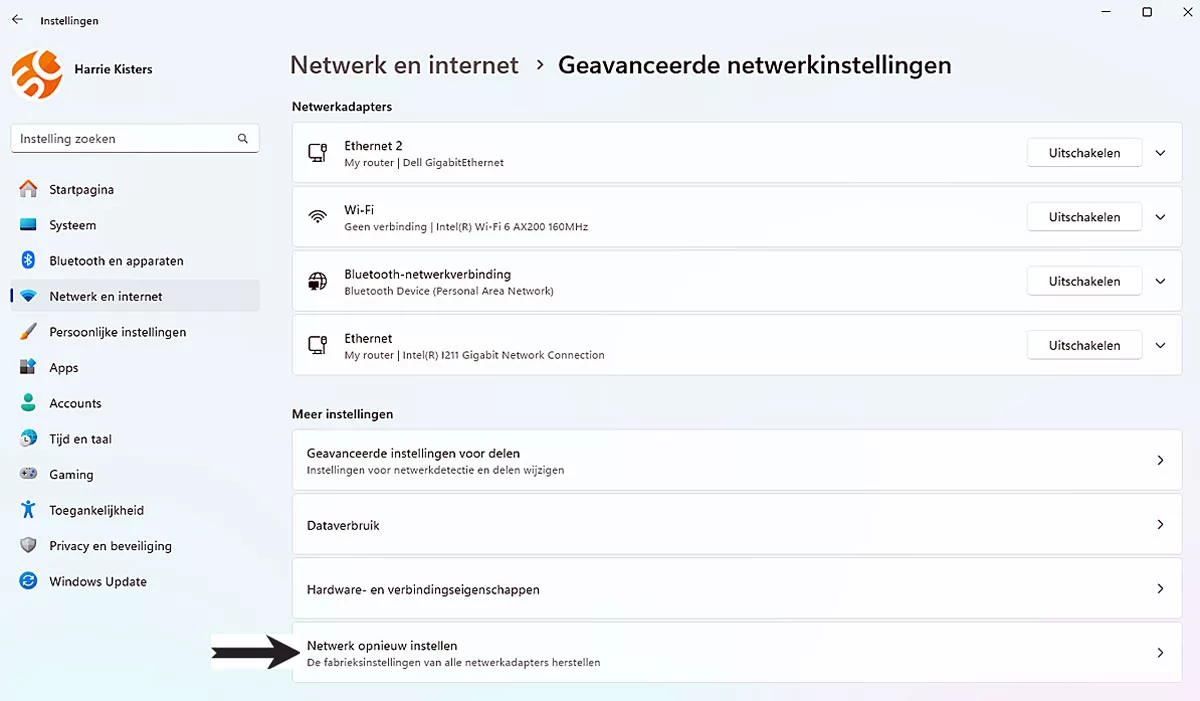 Netwerkinstellingen Beheren in Windows 11