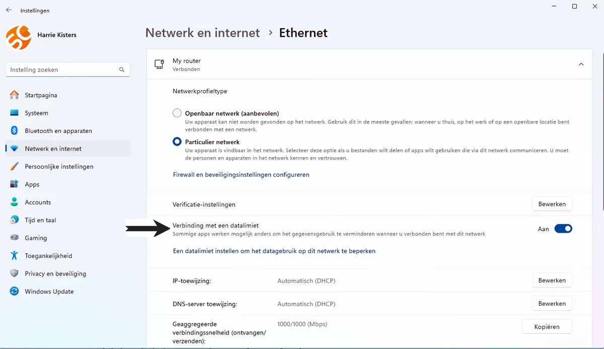 Verbinding met datalimiet.
