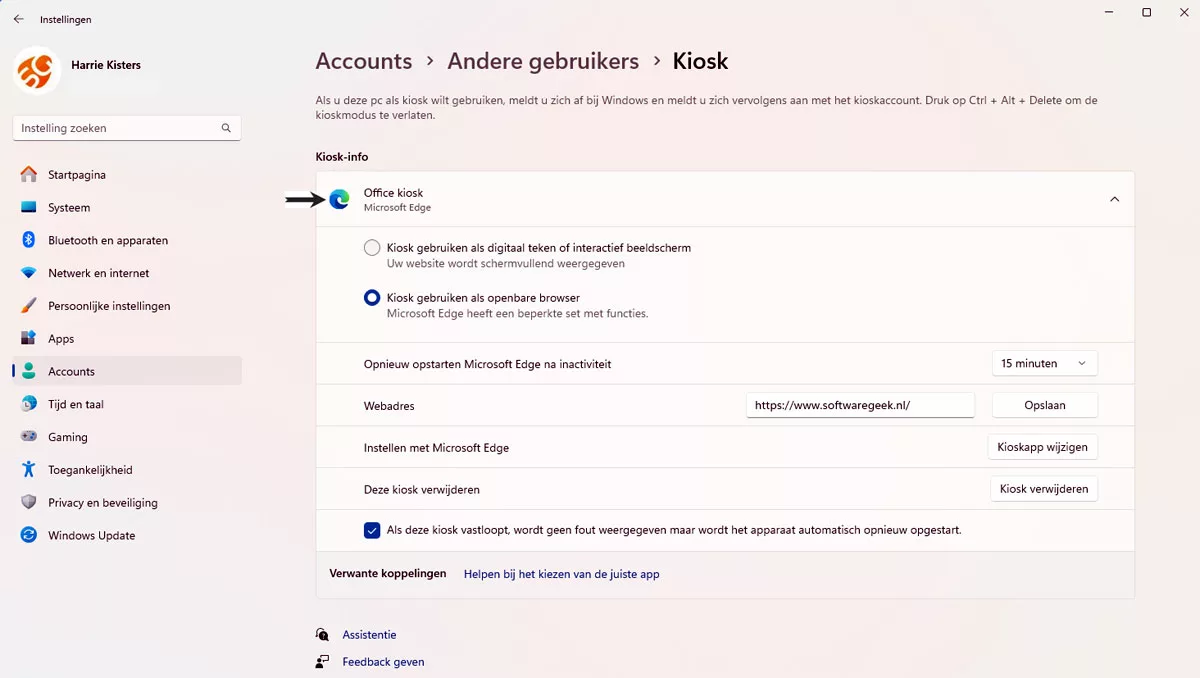 Kioskmodus Instellen in Windows 11