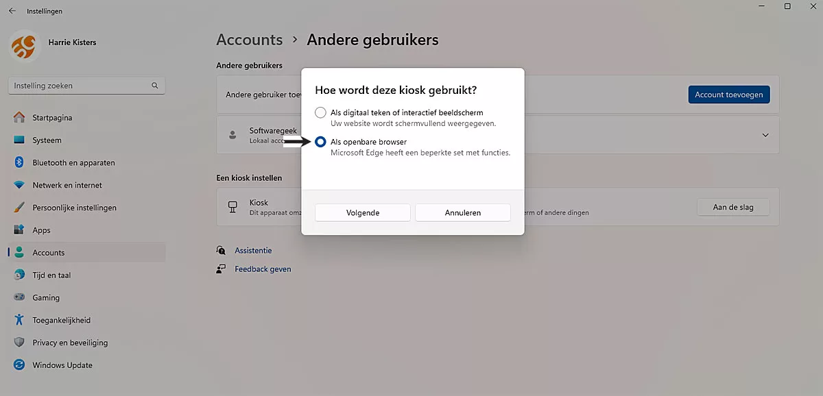 Kioskmodus Instellen in Windows 11